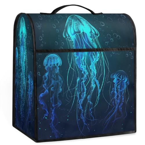 Mexpekil Funda para batidora de pie de medusas de neón azul de 5 a 8 cuartos de galón, cubiertas antipolvo para electrodomésticos de cocina con asa superior y bolsillos, accesorios universales para