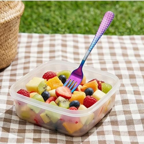 Image of Rainbow 4-Piece Cutlery Set - 2 Tablespoons & 2 Dinner Forks (8.1 inch) with Checks Printed Handles, Durable Stainless Steel Tableware, Ideal for Home, Restaurant, and Gifting