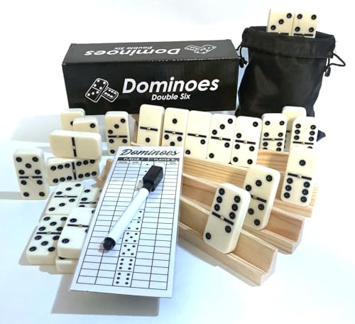 Dominó Doble 6, tamaño torneo, caja de madera miniatura 6