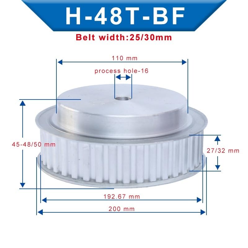 Professional H48 H-type BF Shape Timing Belt Pulleys, Teeth Number 48, Tooth Pitch 12.7mm, Slot Width 27mm