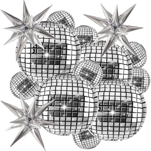 Disco Ballons,14 PCS Argenté Ballon Disco,Ballons en Aluminium Discos,Ballons Aluminium Étoile,Foil Ballons Discos,Ballon DiscoParty pour Fête de Danse...