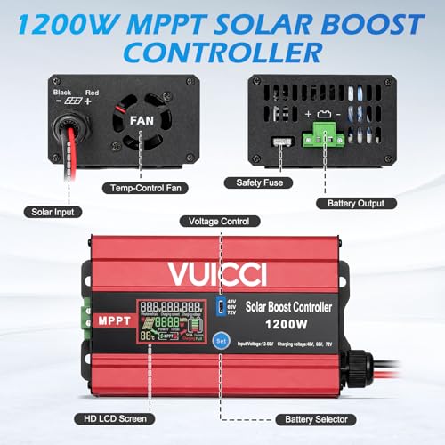 Image of 30A Boost MPPT Solar Charge Controller 1200W | 12-60V to 48V /60V /72V Step-Up | LiFePO4 /Ternary Lithium /Lead-Acid /AGM /Gel | Color LCD | 99% Tracking | RV Golf Cart Off-Grid | 1-Year Warranty