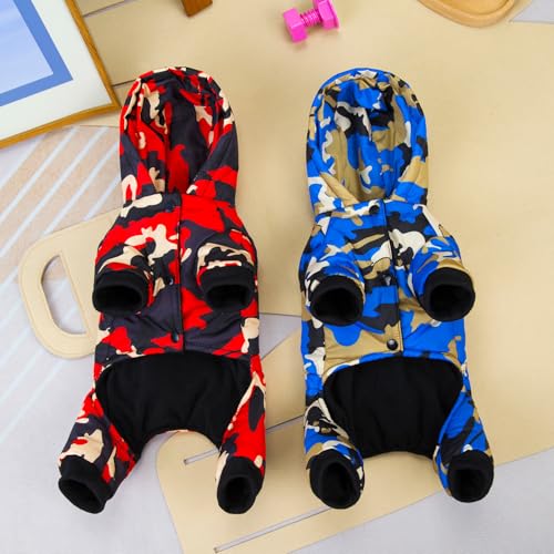 Izefia Dog Coat Pet Apparel Jumpsuit Windproof Cold Weather Coat 4 Legs Camouflage Jacket Warm Winter Thick Clothes Snow Proof Coat Cotton Dog Coat for Small Dog Medium Dog Cat Blue M - Image 3