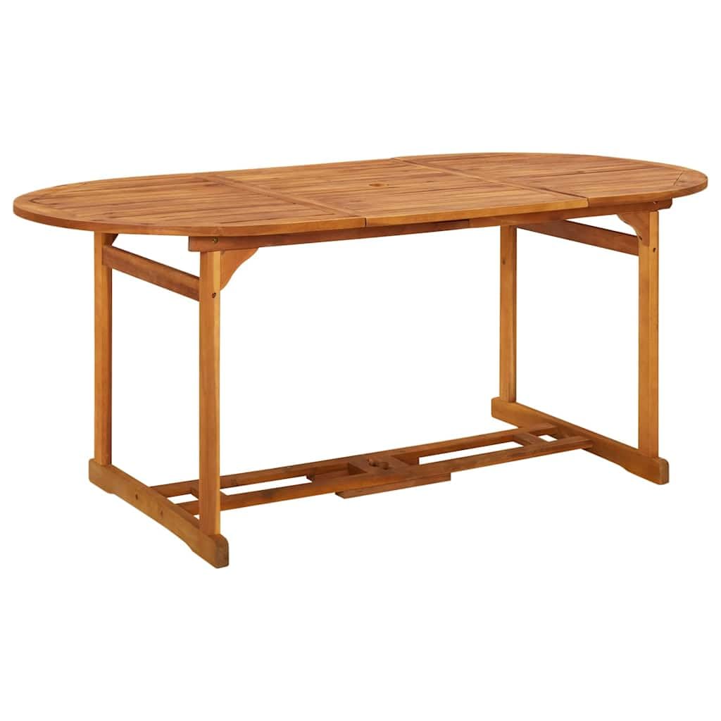 Mesa de comedor de jardín de 180 x 90 x 75 cm, madera maciza de acacia, terraza, balcón, exterior, estable, duradera, resistente a la intemperie, fácil de limpiar, con orificio para sombrilla