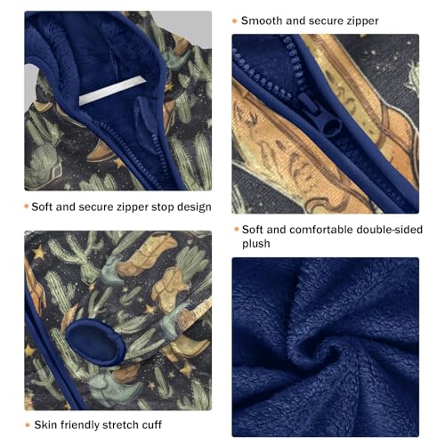 Cowboy Boots and Cactus Pattern Toddler Fleece Jacket Girl Boys Hooded Fleece Jacket Coat Warm Outwear Zip-up 3-10T3