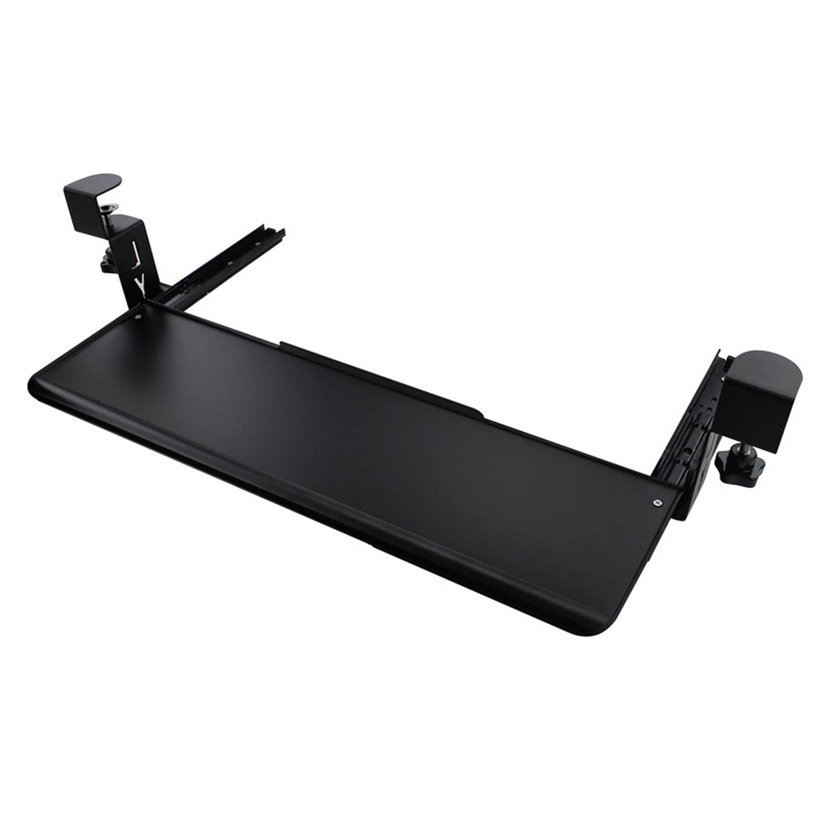 Bandeja para teclado debajo del escritorio, estante deslizante ajustable en blanco y negro, diseño de abrazadera para oficina en casa, reposamuñecas ergonómico para mayor comodidad
