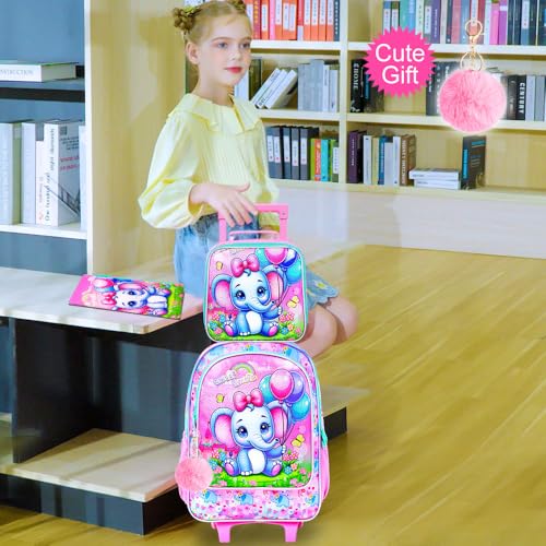 Image of CCJPX 3PCS Rolling Backpack for Girls,Kids Backpacks with Roller Wheels and Lunch Box, Wheeled Bookbag for Toddler Elementary School