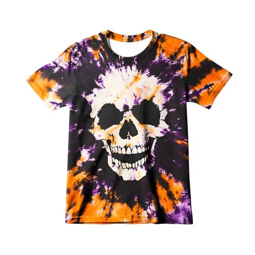 Harycnct Little Kids Horro Skull Halloween Tie Dye Purple Orange Tie-Dyed Shirt 6-16 Years Boys Girls Hippies Senior Tie-Dye Tee Tshirt 4