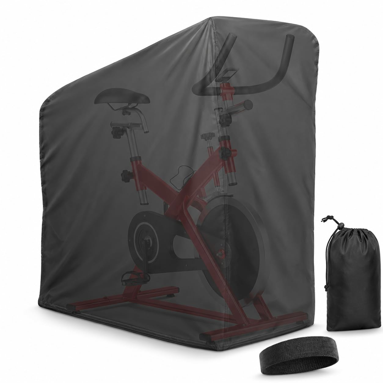 Katai Black Exercise Bike Cover – Waterproof Indoor & Outdoor Stationary Bike Protector For Spin, Upright & Peloton Bikes – Oxford Fabric With Storage Bag
