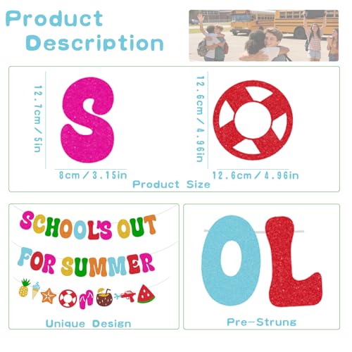 Image of Pre-Strung School's Out for Summer Banner for Boys Girls Celebrate Last Day of School End of Term Holiday Party Decorations Supplies