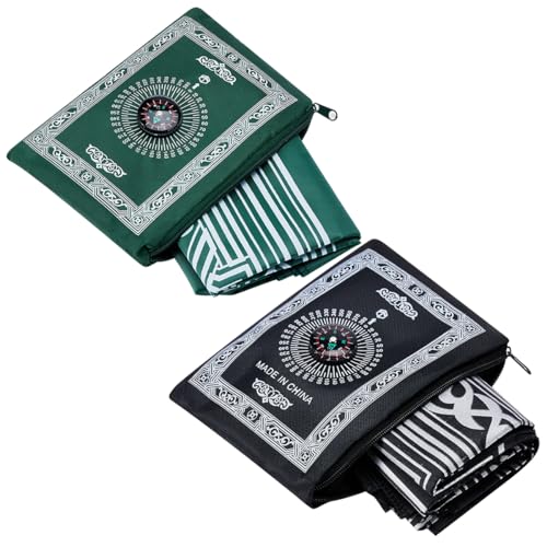 2 Stück Gebet Teppich Matte Tragbar Reisegebetsteppich Gebetsmatte Teppich Reisegebetsteppich mit Kompass wasserdichte Gebetsmatte Reise Gebetsmatte für Camping Schlafzimmer Pilgerdecke 100 * 60 cm