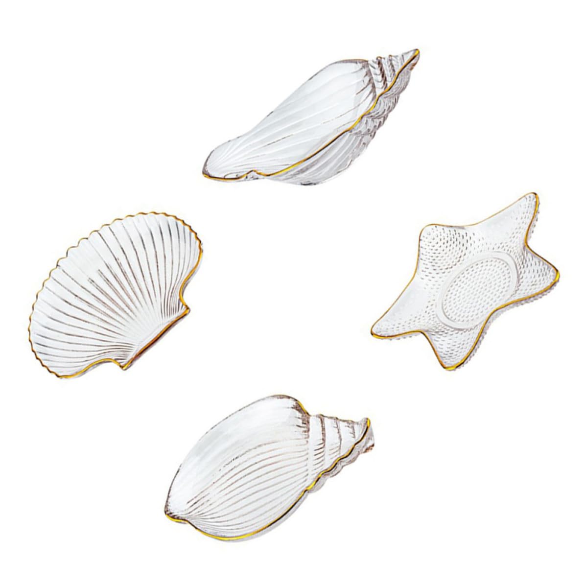 Vaguelly Placa de Vidrio Marino Borde Dorado 4 Piezas, Transparente