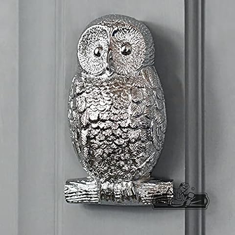 Bright Chrome Owl Door Knocker with Fixings Cover