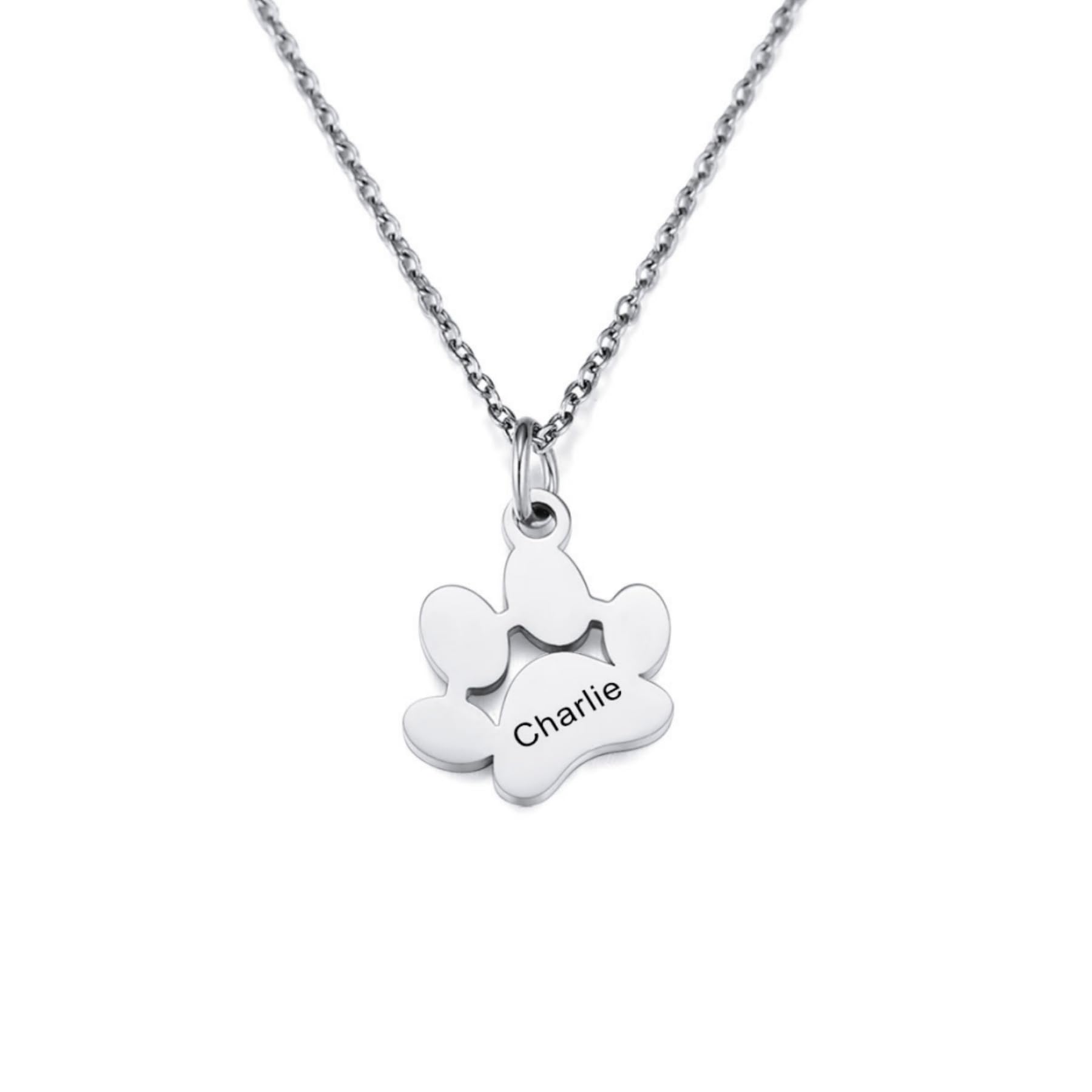 MeMeDIY Personalized Paw Print Necklace for Women Engraved Name Dog Paw Necklace Stainless Steel/925 Sterling Silver Paw Necklace Pet Memorial