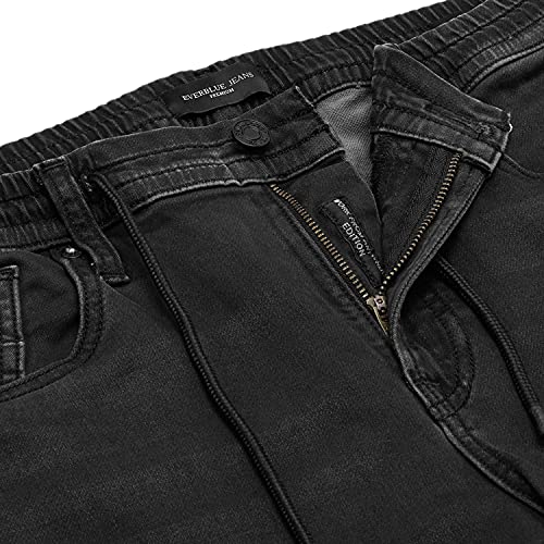 Image of Everblue Men Solid Stretchable Black Light Fade Midrise Denim Joggers