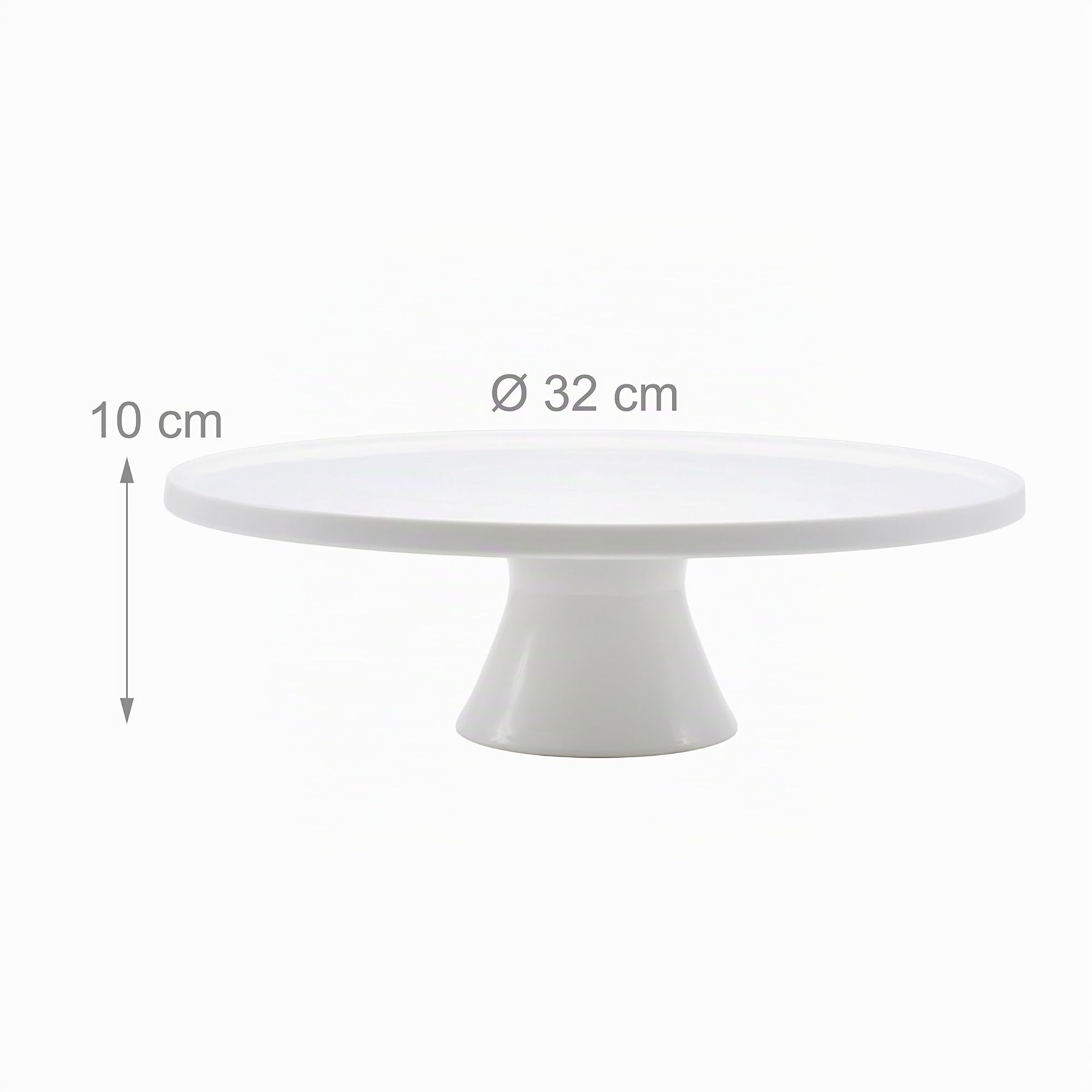 Relaxdays Support à gâteaux avec pied, céramique, H x D : 10 x 32 cm, plateau de service pour tartes et gâteaux, blanc