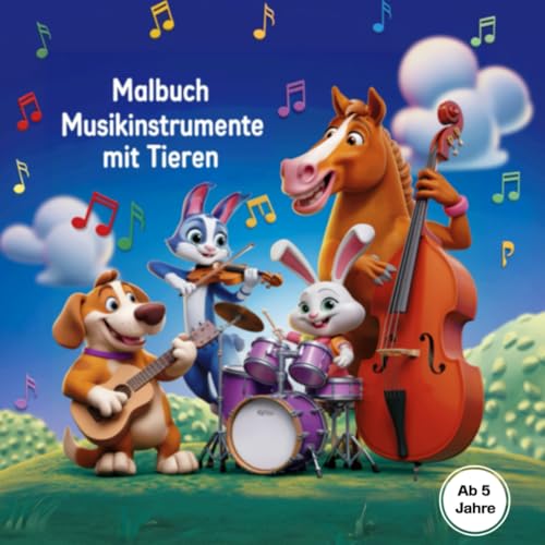 Malbuch Musikinstrumente mit Tieren: 50 Ausmalbilder von Musikinstrumenten, die von Tieren gespielt werden