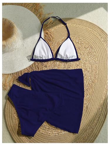 Image of SOLY HUX Girl's Summer Swimsuit Set Floral Halter Triangle Bikini Set with Wrap Skirts Beachwear
