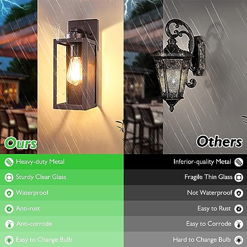 Image of BesLowe Outdoor Wall Light, Modern Exterior Porch Sconce Lighting, Brown | Waterproof, Rust-Resistant, Durable Metal with Clear Glass, Standard E26 Socket, Easy to Install