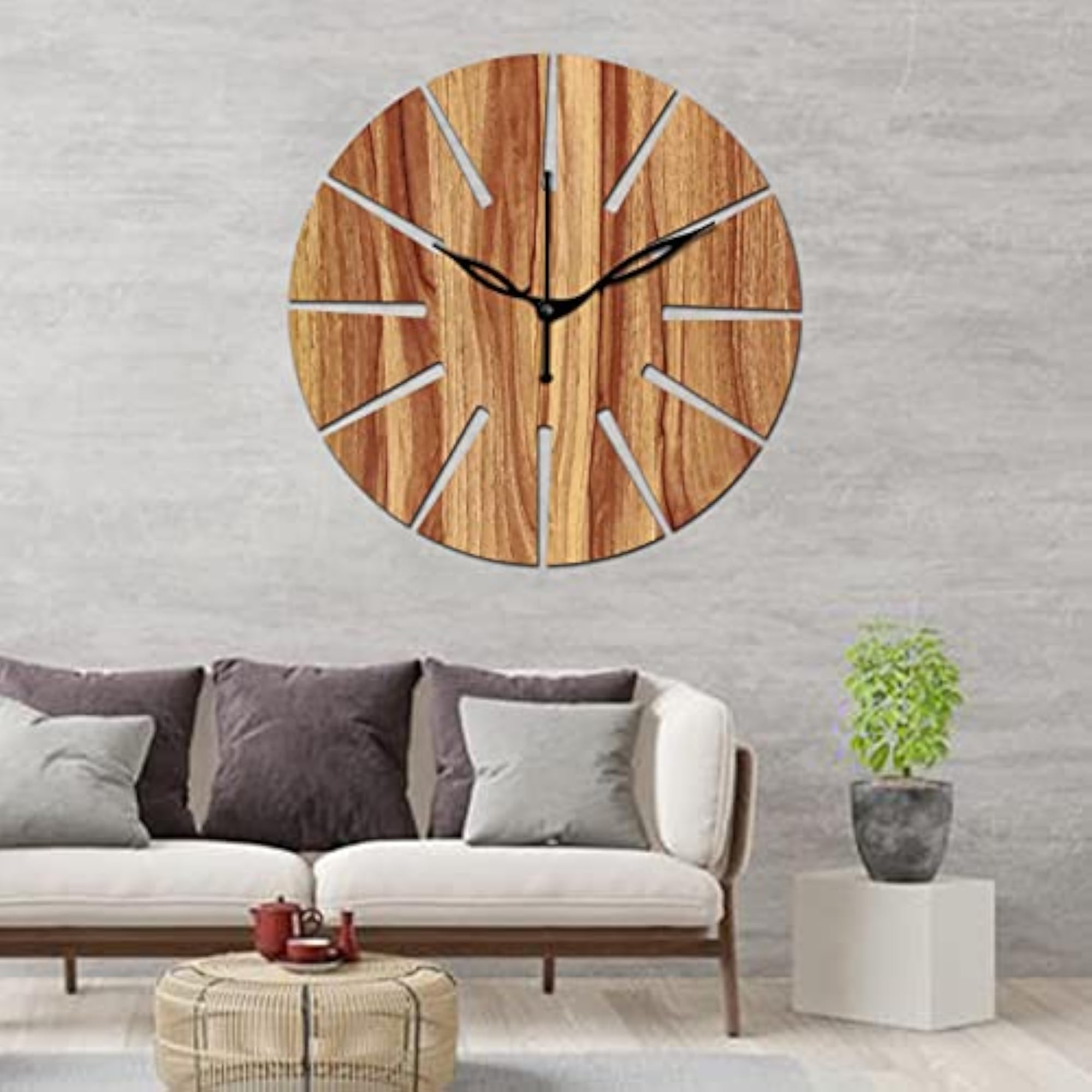 10 Inch Beige Wooden Wall Clock, Small Size
