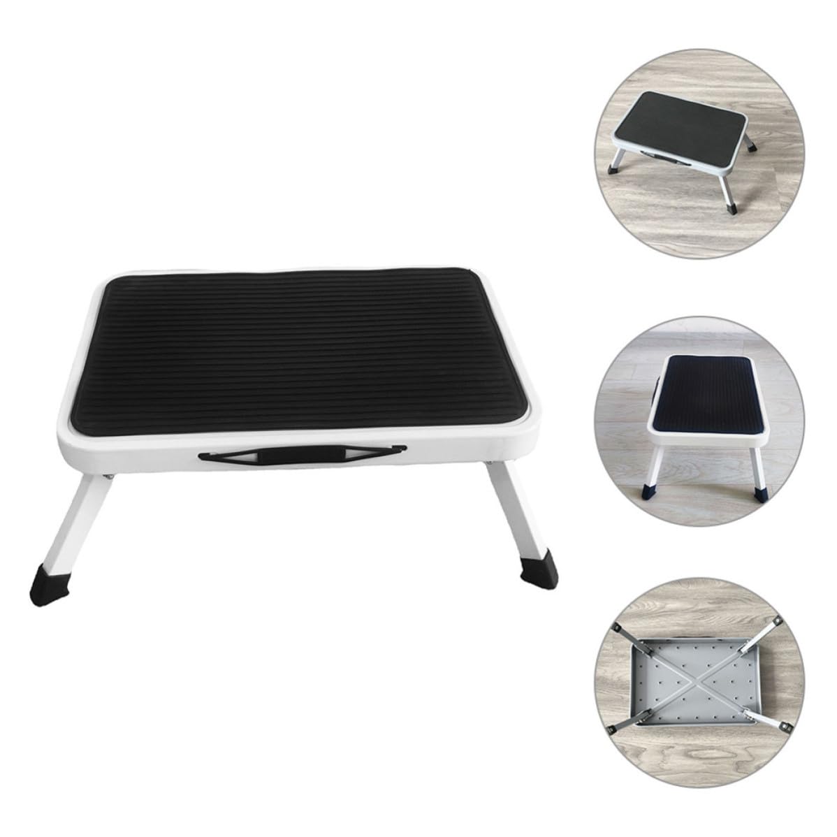 FOMIYES Taburete de Escalera Plegable de Metal Negro Resistente al Óxido Superficie Antideslizante y Diseño Portátil Adecuado para Uso en Interiores y Exteriores