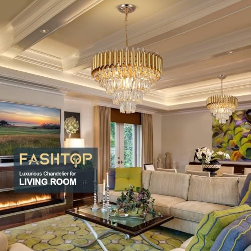 Image of NOZZ Modern Crystal Chandeliers with Ceiling Light Fixture for Living Room Bedroom and Hallway (Pure Gold Moving, 500MM)