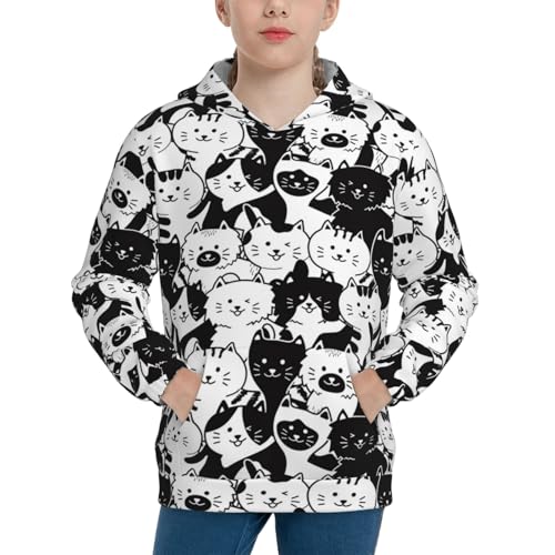 Cute Cat Illustration Kid Hoodies Boys Sweatshirts Girls Pullover with Pocket