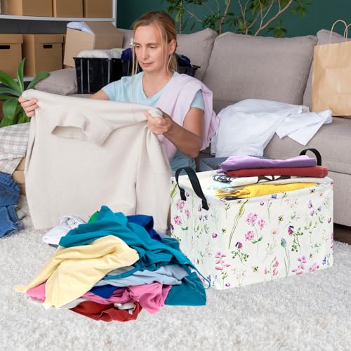 Image of Rectangle Gift Shelf Nursery Storage Basket Laundry Hamper Storage Box and Bins for Home Clothes with Handles