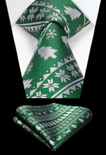 Enlision Mens Christmas Suit Vest Xmas Holiday Tree Snowflake Vest Tie Pocket Square Set Jacquard Waistcoat Party2