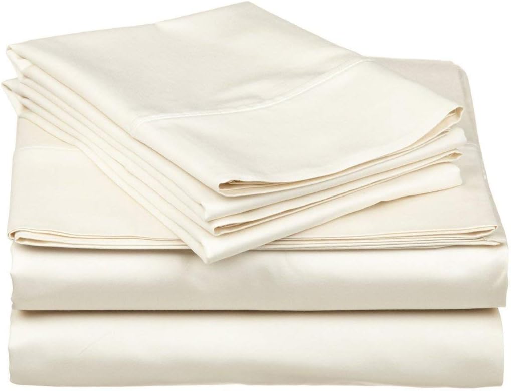 800 Thread Count 100% Cotton BedSheet and Pillowcase Set - 4 Pcs Sheet Set Ivory Full XL Size Long Staple Cotton Fits Mattress Up to 21'' Deep Pocket Soft & Cozy Cotton