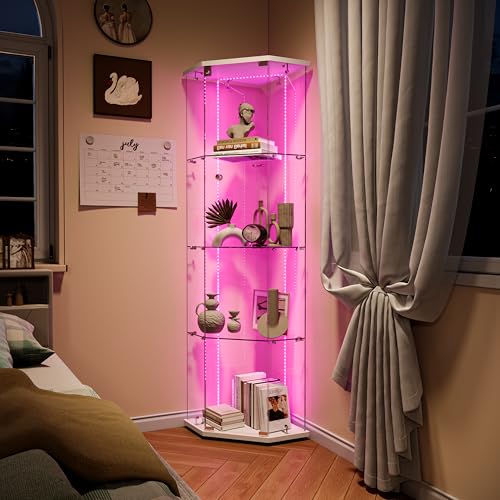 Vitrina de esquina de cristal con LED,...
