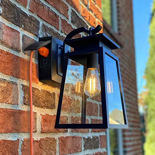 Addington Park Shelby Collection Energy Star Outdoor Wall Sconce with Integrated GFCI and Dusk-to-Dawn Sensor, LED Edison Bulb Included, Black Finish
