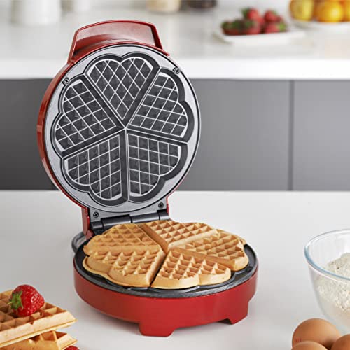 Global Gizmos 37559 - Máquina de gofres en forma de corazón/revestimiento antiadherente/Termostato ajustable/Mango de tacto frío/Accesorios incluidos