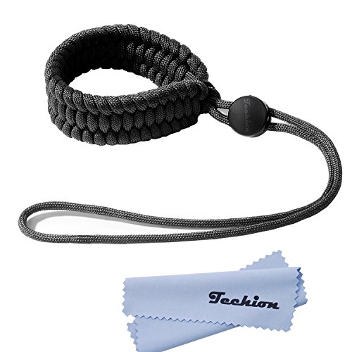 Techion Braided 550 Paracord Adjustable Camera Wrist Strap/Bracelet for Cameras, Binoculars, and Other Stuff (Black V2)