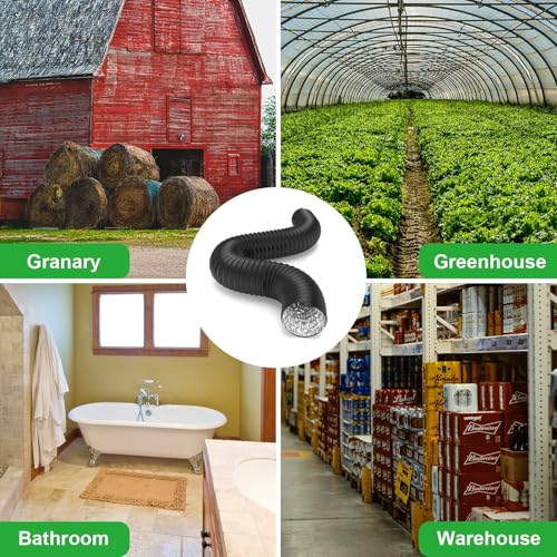 Image of iPower 6 inch 25 feet Flexible Air Aluminum 4 Layer Protection Ducting Dryer Vent Hose for HVAC Ventilation with 2 Clamps,Exhaust Blower for Heating Cooling Booster, Black