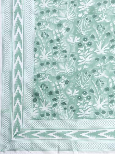 Image of Prasino Premium Hand Block Printed Bedsheet | Bed Sheet Flatsheet | Pure Cotton | Double Bed King Size 108 inchx108 inch | 300 TC Bedsheets | Includes 2 Pillow Covers | Floral Spread