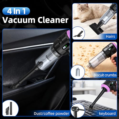 Image of Sycoodeal Handheld Car Vacuum Cleaner, 25000PA Strong Cyclonic Suction Portable Mini Vacuum Cordless with Digital Display Lightweight Handheld for Pet Hair, Car, Home, Office, Kitchen (Purple)