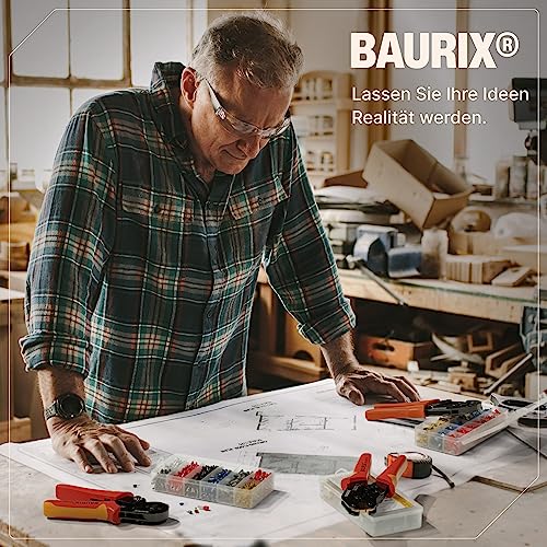 BAURIX® Crimpzange & Abisolierzange mit 2000 Aderendhülsen Set – Sechskant Crimpwerkzeug 0,25–6 mm² – Für zuverlässige Elektroinstallation – THESEUS (6-Kant) & AKURA
