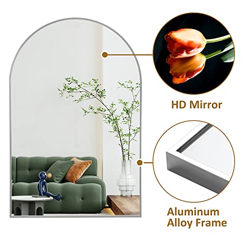 Image of PexFix Arched Wall Mirror 36 inchx24 inch Large Bedroom Mirror with Aluminum Alloy Thin Frame for Bedroom and Bathroom,Silver