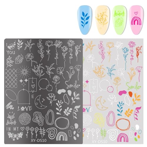 Plantillas de estampado de uñas francesas, diseño de flores, sellos de uñas, líneas de mariposa, herramienta de manicura, decoración artística, sellos de mariposa, plantillas de placas de estampación