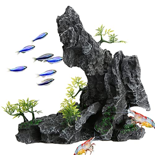 Image of Saim Large Aquarium Mountain View Stone Ornament, Resin Rockery Fish Hiding Cave Aquarium Decoration for Amano Shrimp Cichlid to Play,Hide and Rest Fish Tank Landscape Decoration
