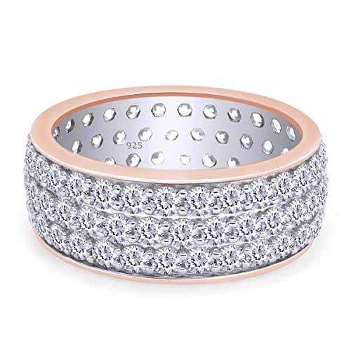 AFFY Round Cut Sparkling White Cubic Zirconia 3-Row Full Eternity Wedding Anniversary Band Ring In 14k Gold Over Sterling Silver3