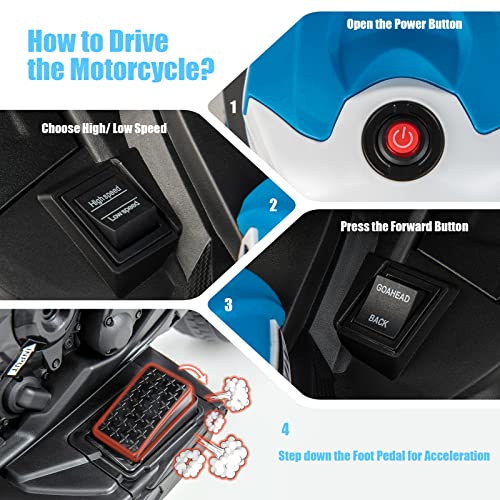 Honey Joy 12V Kids Motorcycle, Licensed Bmw Battery Powered Electric Vehicle For Kids, Headlights, Horn, Music, Foot Pedal, 3 Wheel Ride On Motorcycle, Gift For Boys Girls(White) #TOP5