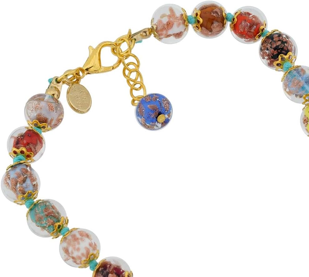 Glass of Venice Short Murano Glass Necklace 16-Inch Plus Extender - Italian Multicolor Sommerso Sparkling Beads Handmade Blown - Necklaces for Women