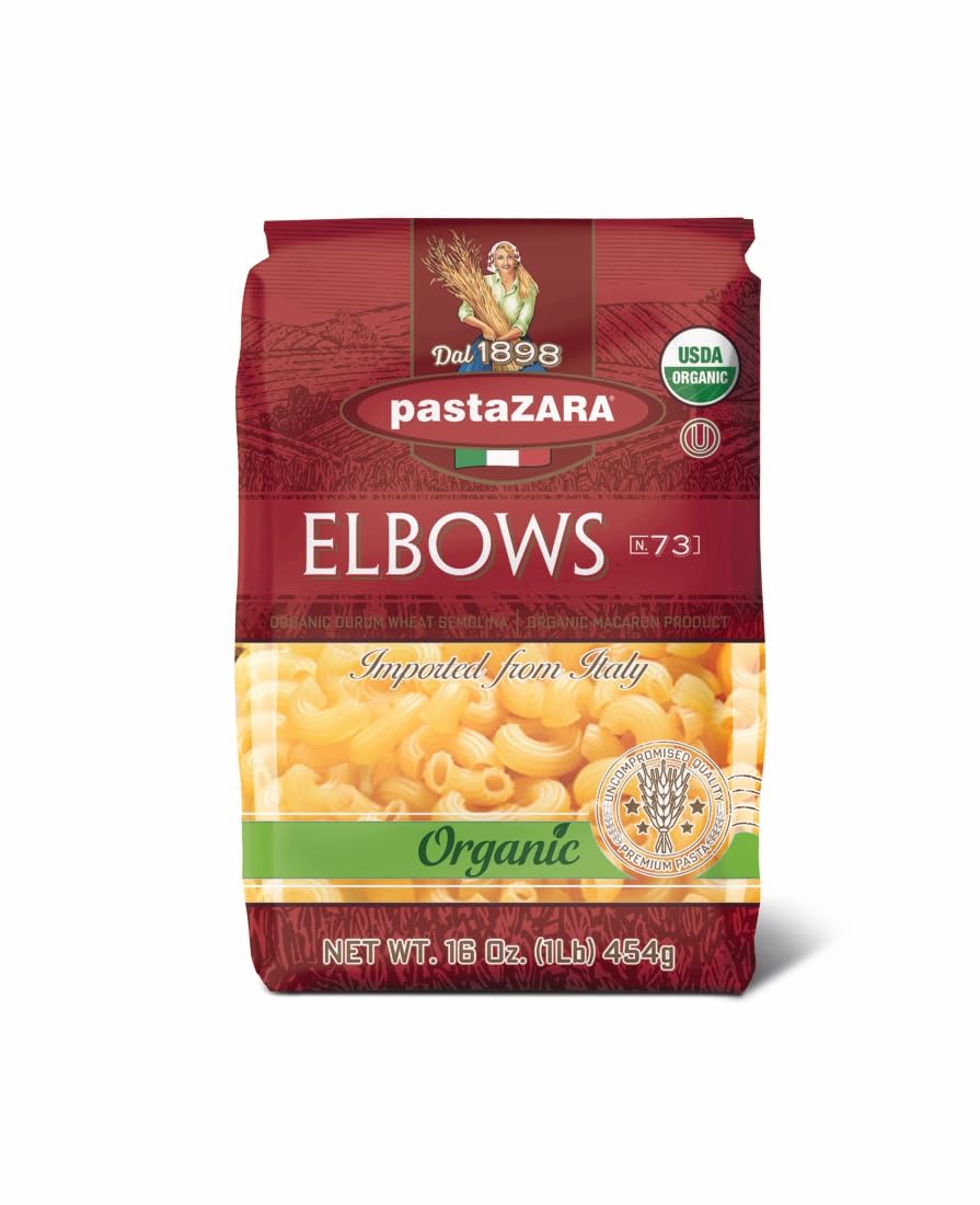 PASTA ZARA - Elbows - Organic - 100% Italian Pasta, Made with Durum Wheat Semolina Flour, Non GMO, Kosher (1 LB. BAG) - Consistently al Dente.