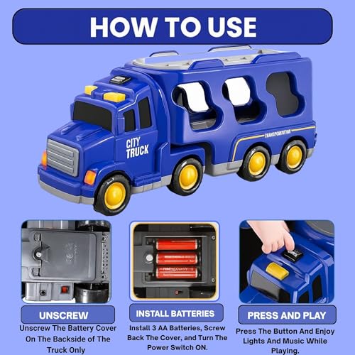 Image of GRAPHENE 5-in-1 Pull Back Friction-Powered City Truck Set Light & Music Montessori Carrier Educational Vehicle Mini Helicopter Taxi Toy Boys & Girls Fun Birthday Gift for Kids Ages 3+8years