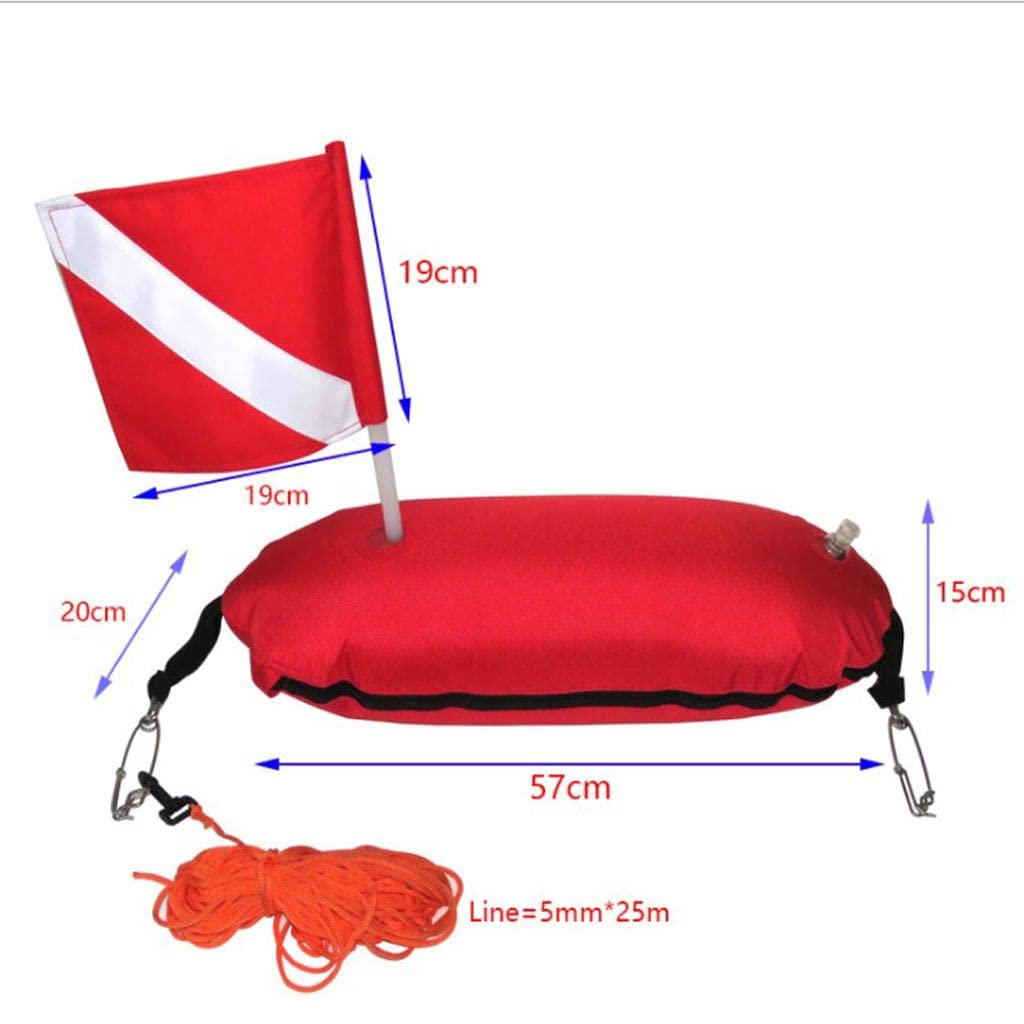 jojomis Spearfishing Buoy Inflatable Diving Float with Removable Dive Flag 25m Line Rope Nylon PVC High Visibility Orange