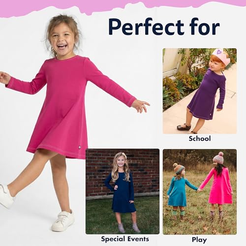 Image of City Threads Girls' 100% Cotton Long Sleeve Dress - Active Kids School, Playing, Parties - Made in USA