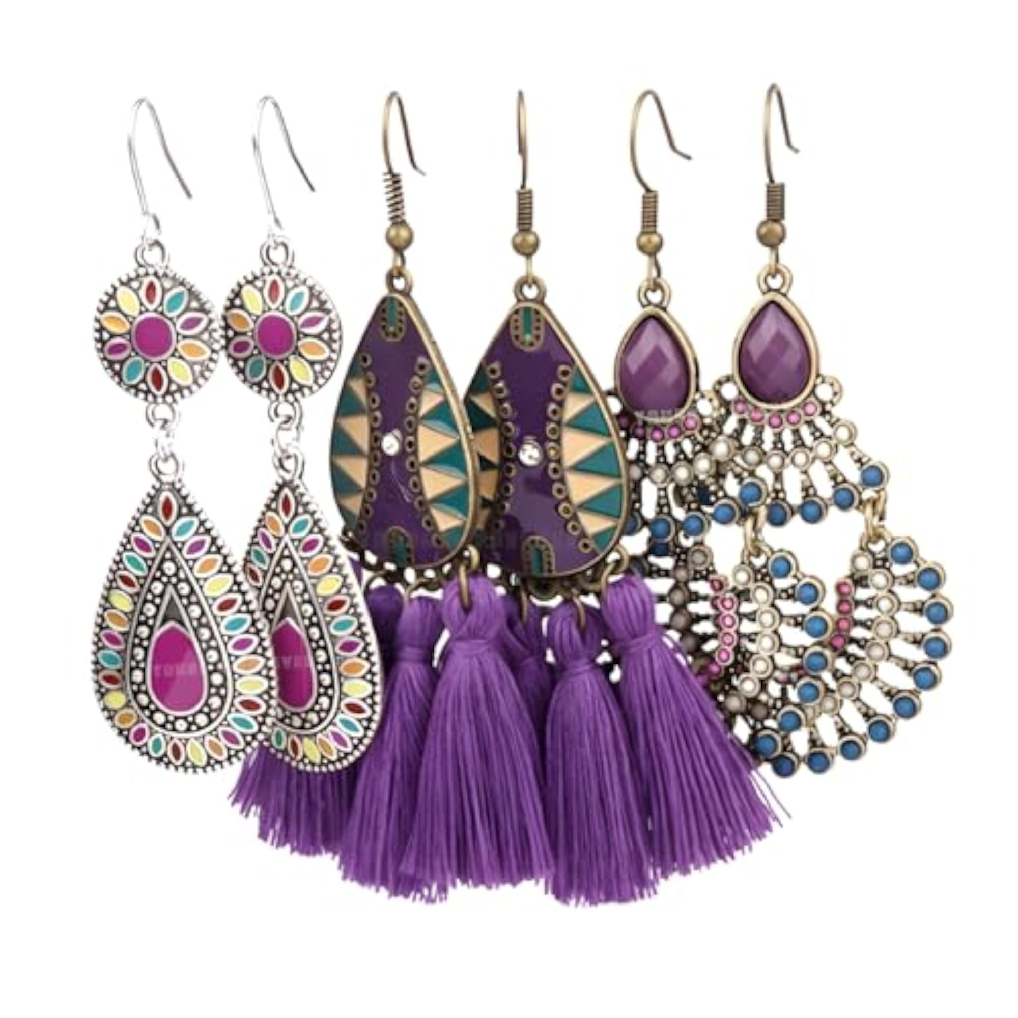Bohemian Vintage Purple Tassel Drop Dangle Earrings