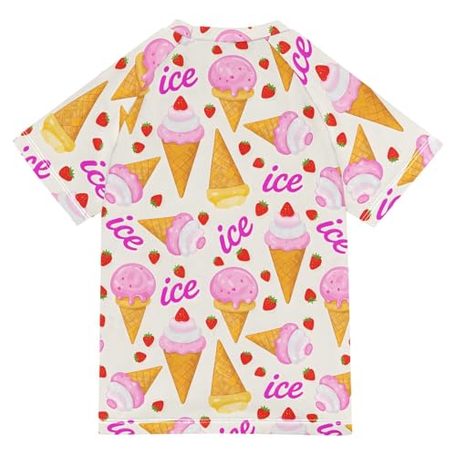 ALAZA Kids Rash Guard Girls Toddler Swim Shirts Short Sleeve Ice Cream Cone Strawberry UPF 50+ 3T2